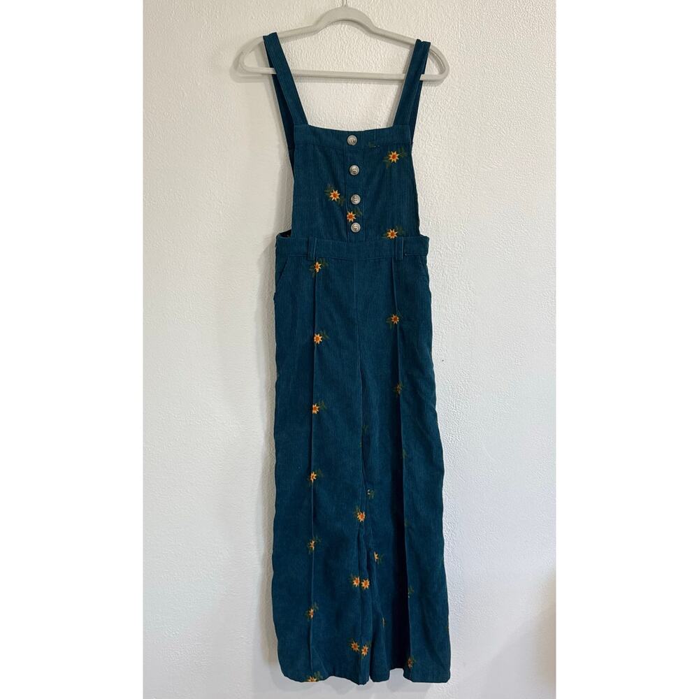 NWT Cider Ditsy Floral Embroidered Corduroy Wide Leg Overalls Jumpsuit Small - Picture 2 of 8